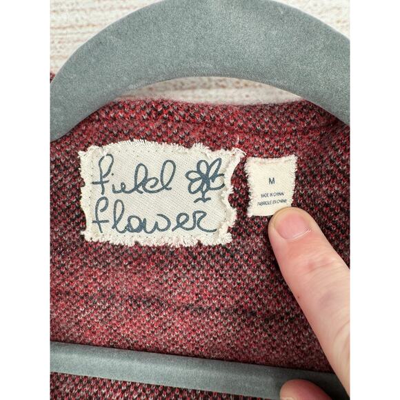 Field and Flower Striped Wool Open Front Cardigan Sweater Womens M Red Black - Picture 8 of 13